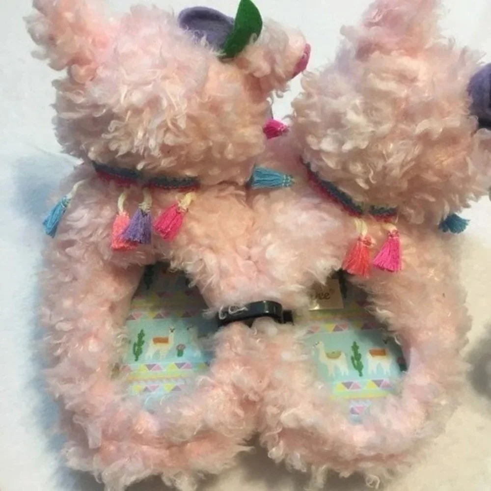 Wonder Nation Llama Slippers Kids 11-12 Pink NEW Fuzzy Tassel Sequin Alpaca Shoe